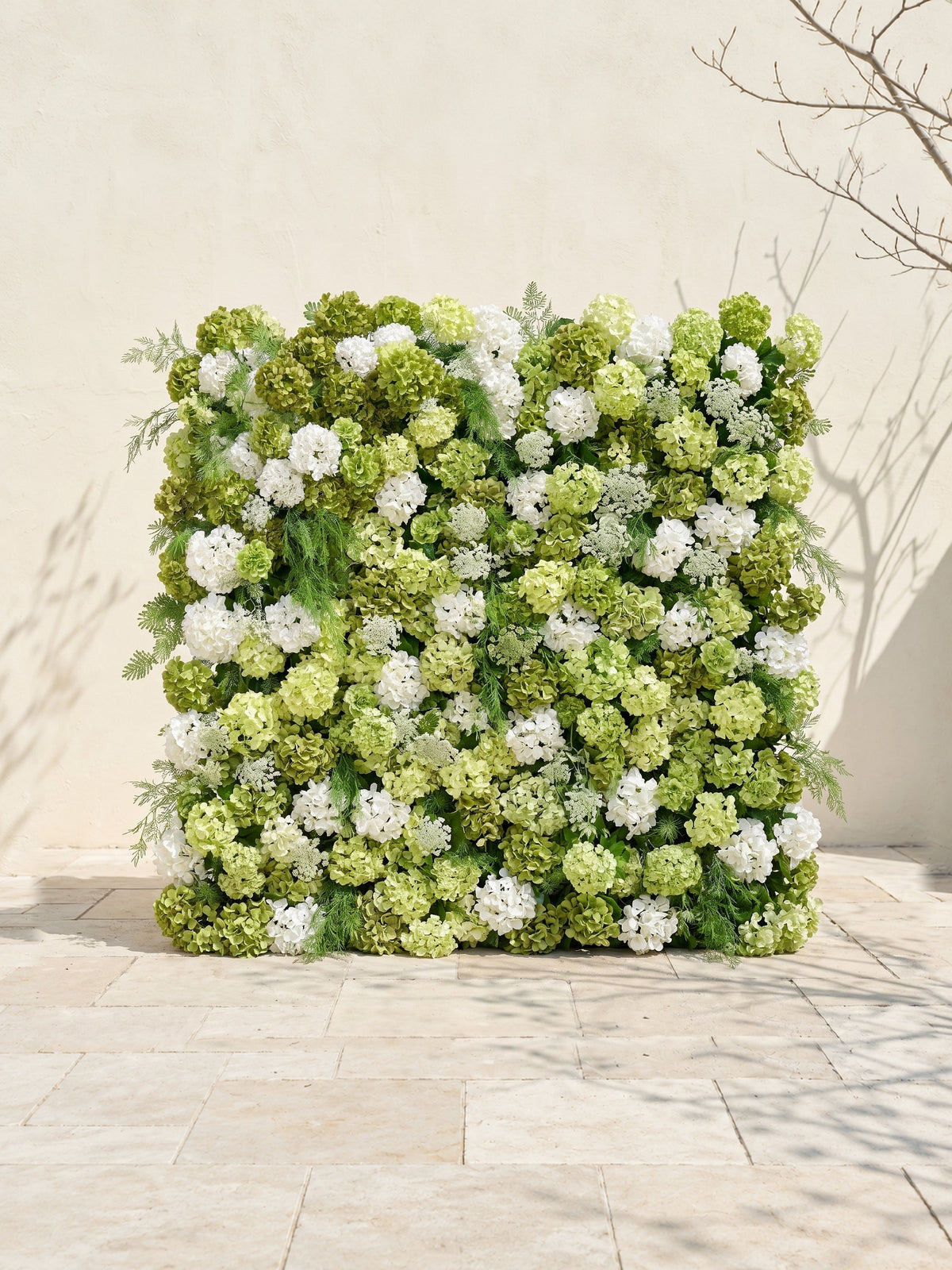 Ivelenna:Serene 5D Light Green &amp; White Floral Wall Roll-Up Backdrop for Spring-Themed Celebrations
