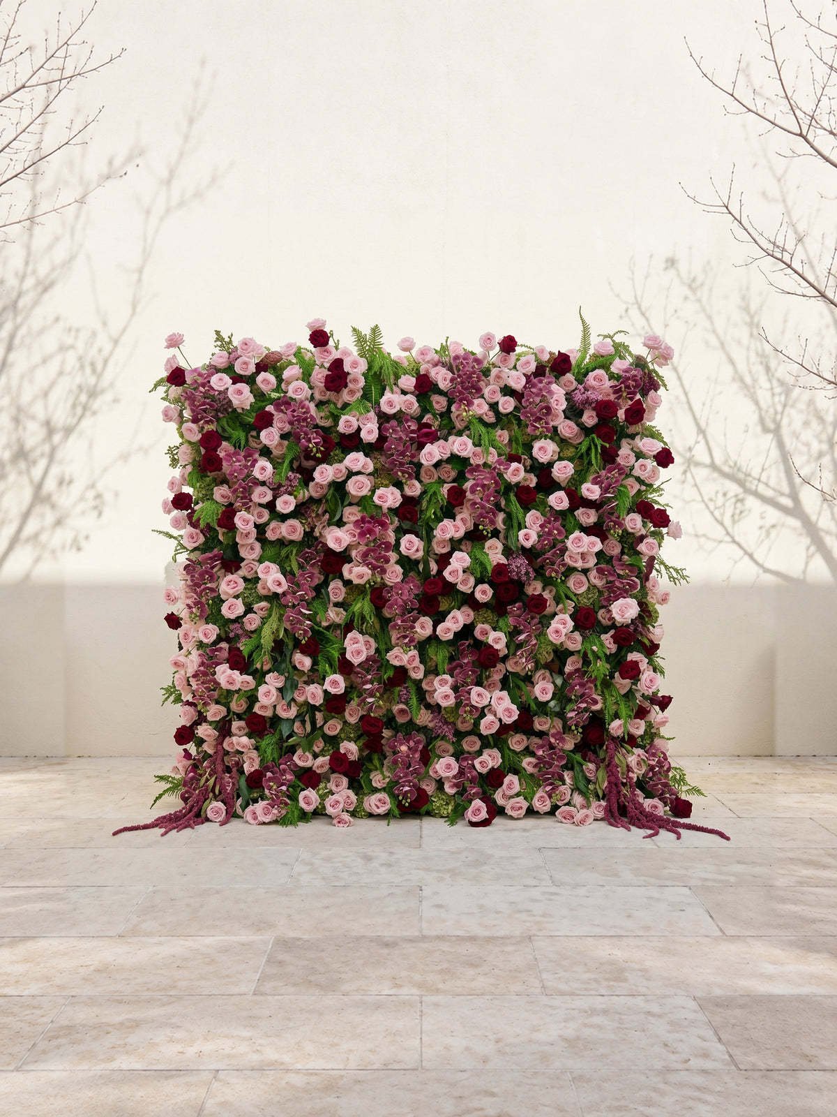 Gaellena:Luxury 5D Burgundy &amp; Blush Pink Floral Wall with Greenery Roll-Up Backdrop for Romantic Fall Weddings