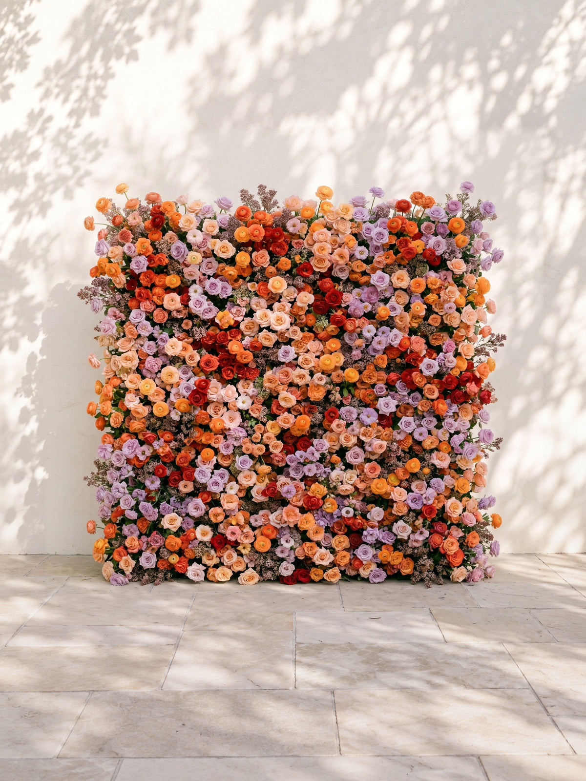 Daelyne: Luxury 5D Sunset Orange &amp; Lavender Silk Floral Wall Roll-Up Fabric Backdrop for Warm Summer Weddings