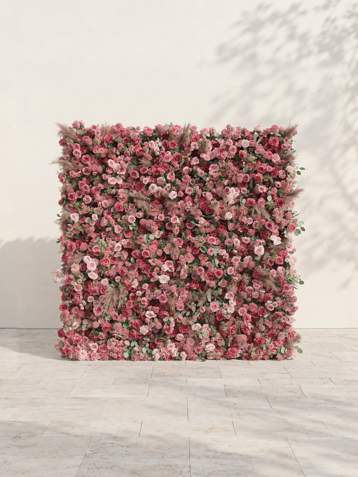 Cloressa: Luxury 5D Dusty Rose &amp; Nude Pink Silk Floral Wall with Dried Pampas Grass for Modern Weddings