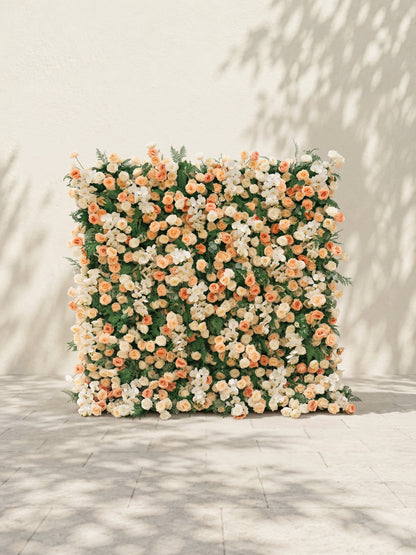 Calorae:Luxury 5D Peach &amp; Ivory Floral Wall with Greenery Roll-Up Backdrop for Rustic Garden Weddings