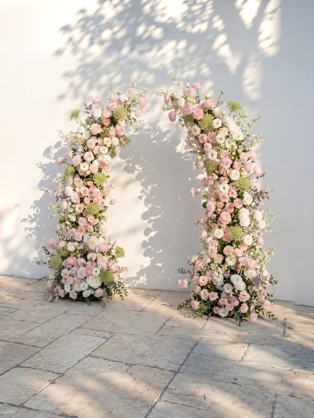 Sorelia:Luxury Blush Pink, Ivory White &amp; Soft Sorelia Silk Floral Ground Horn Arch Arrangement with Lush Cascading Greenery for Romantic Minimalist Weddings &amp; Garden Event Decor Including Frame