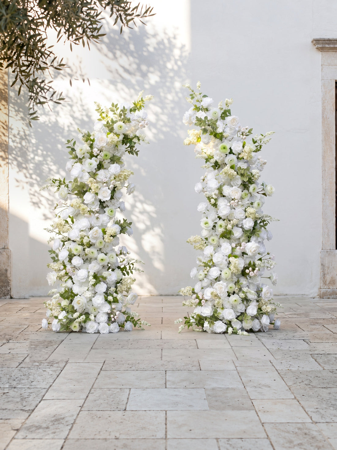Romysira: Classic White Color Flower Arch with White Roses and Greenery for Weddings&amp;Event Decor Including Frame romysira front