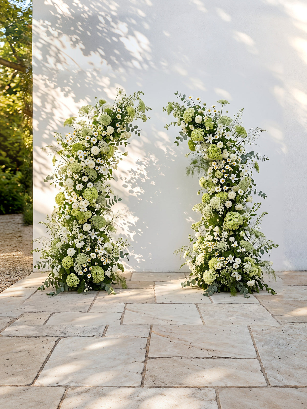 Raeldelle: Luxury White Silk Floral Arch Arrangement with Cascading Greenery for Romantic Weddings &amp; Garden Event Decor Incuding Frame