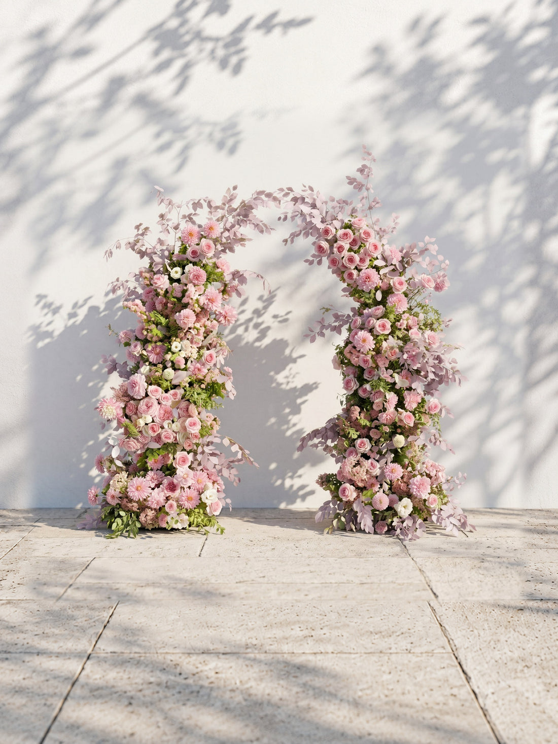 Emberlena: Luxury Muted Purple, Blush Pink &amp; Cream Floral Ground Horn Arch Backdrop Decor Including Frame
