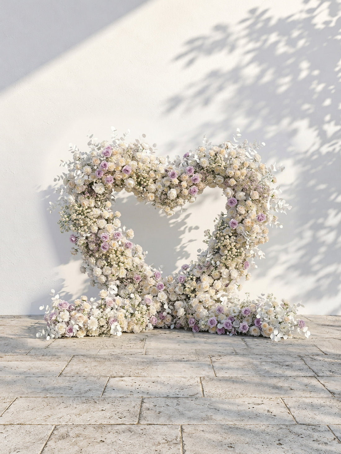 Talyana: Heart-Shaped Lavender Purple and Ivory White Silk Rose Flower Arch Floral Arrangement for Minimalist Weddings