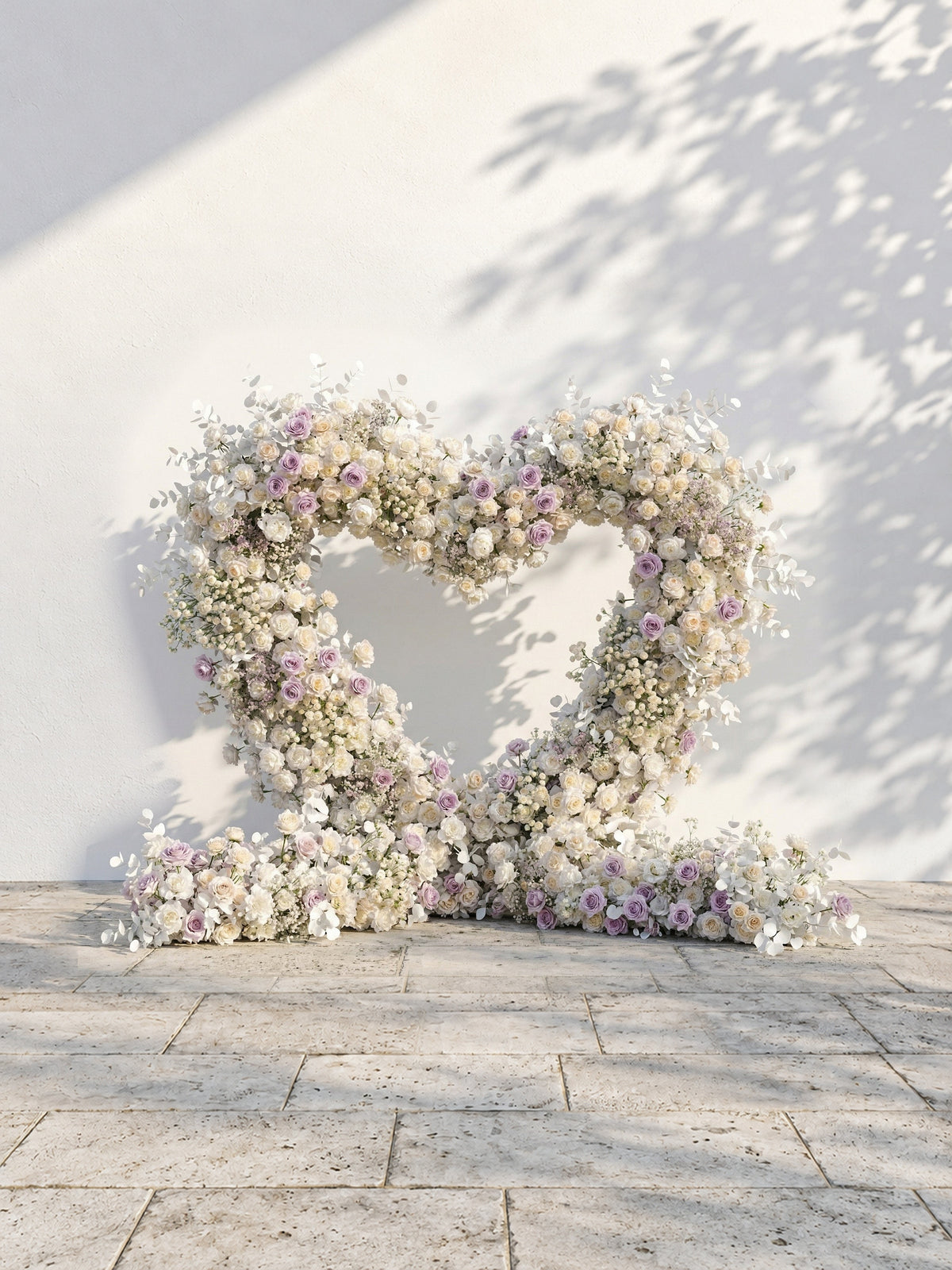 Talyana: Heart-Shaped Lavender Purple and Ivory White Silk Rose Flower Arch Floral Arrangement for Minimalist Weddings