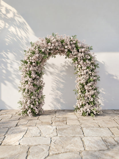Valnella Arch: New Luxury Nude Pink Babybreath&amp;White flowers Flower arch for Elegant Weddings&amp;Events Decoration Incuding Frame