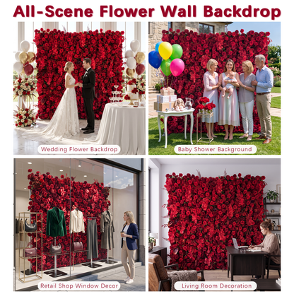 Crimson: 3D Elegant Berry &amp; Burgundy Rose Silk Flower Wall Curtain for Wedding Ceremony &amp; Events Decor (In US Stock 5-7 Days)