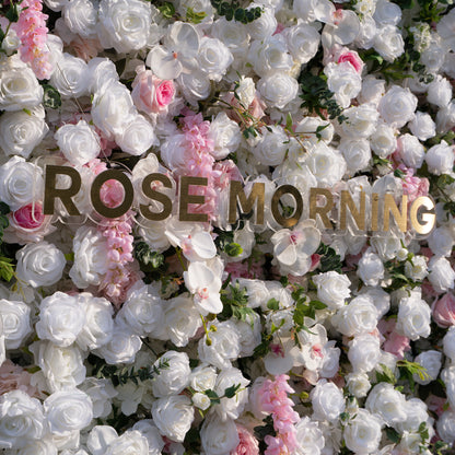 Rowan: 5D White Silk Rose and orchid with pink roses Flower Wall Roll-Up Fabric Backdrop for Elegant Weddings &amp; Events Decoration