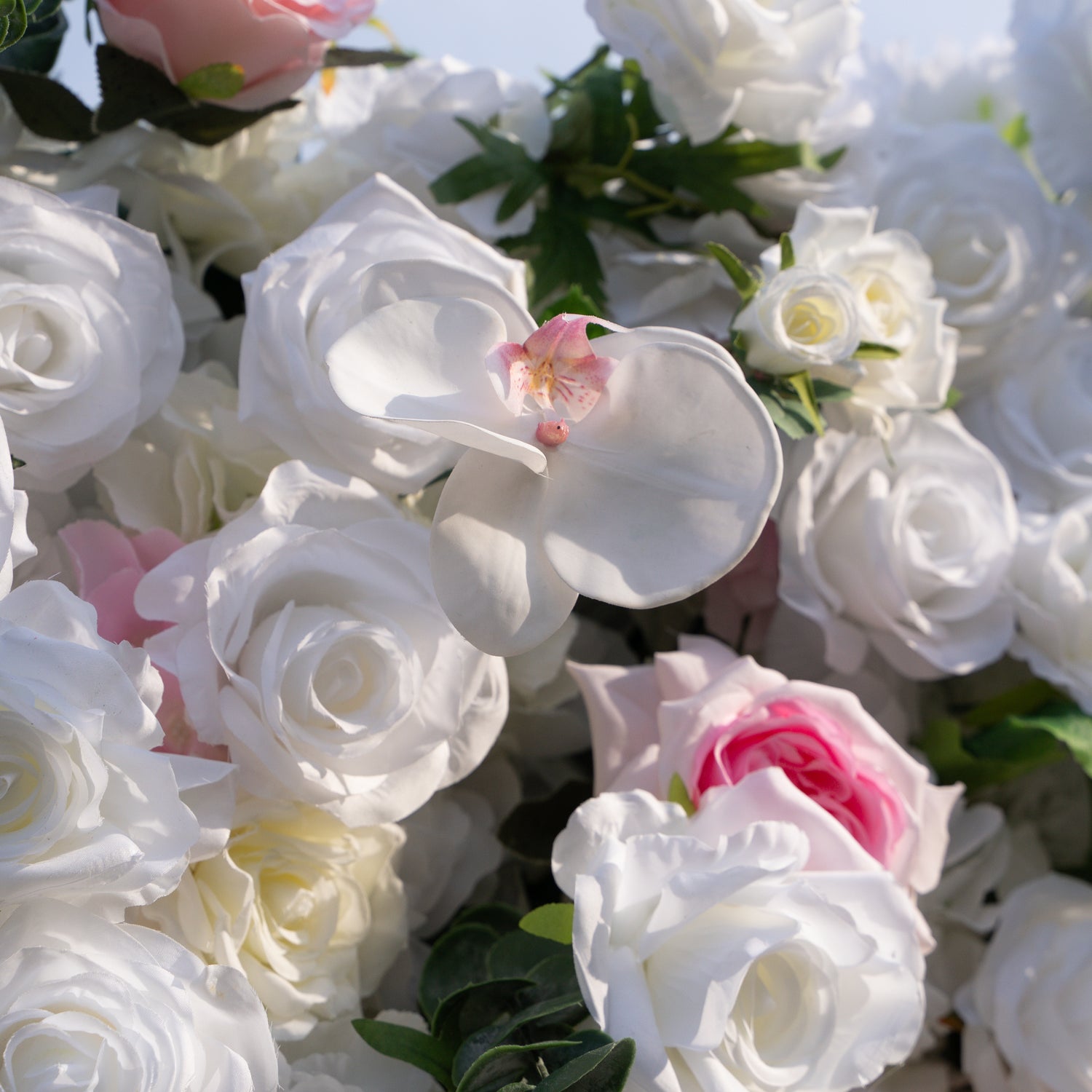 Rowan: 5D White Silk Rose and orchid with pink roses Flower Wall Roll-Up Fabric Backdrop for Elegant Weddings &amp; Events Decoration