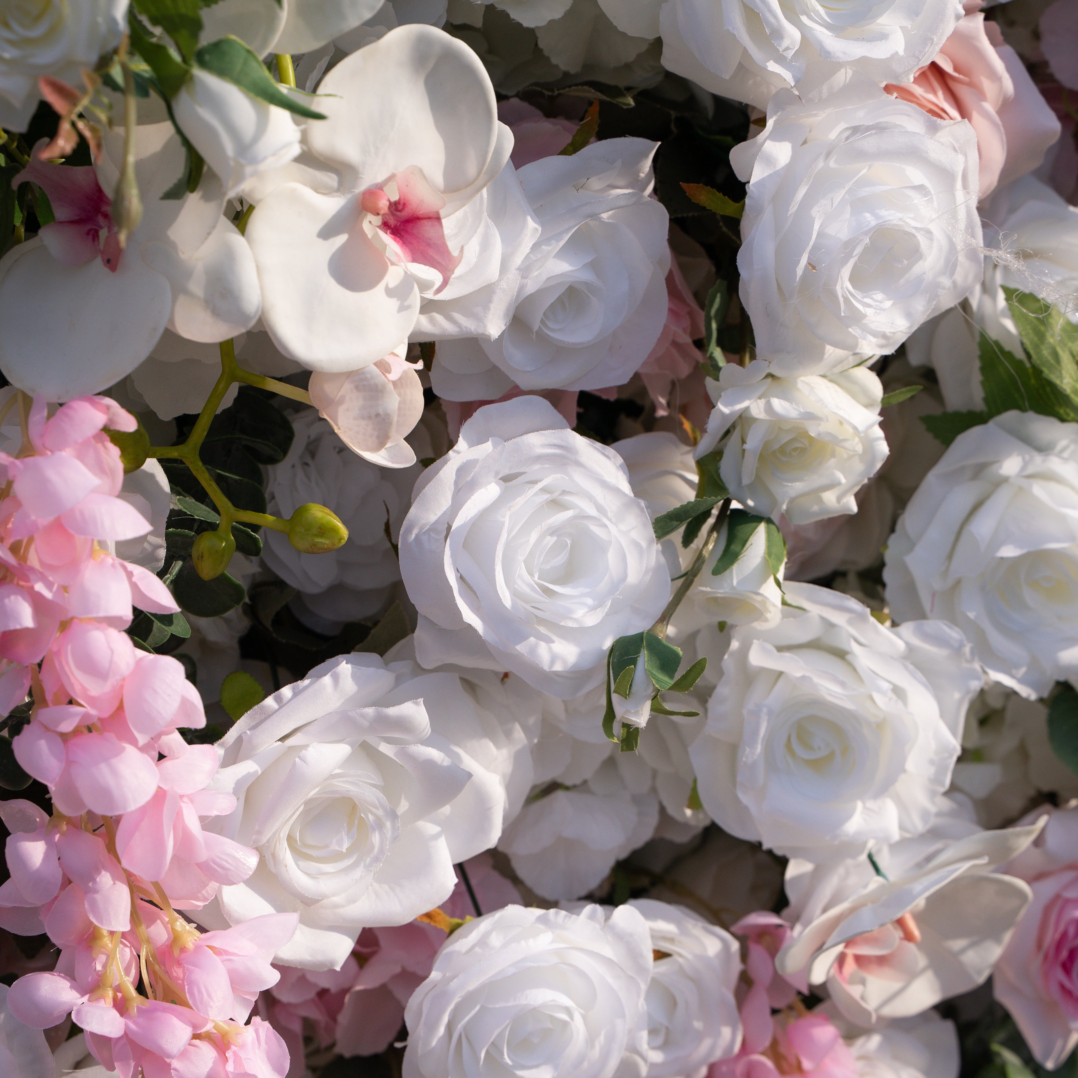 Rowan: 5D White Silk Rose and orchid with pink roses Flower Wall Roll-Up Fabric Backdrop for Elegant Weddings &amp; Events Decoration