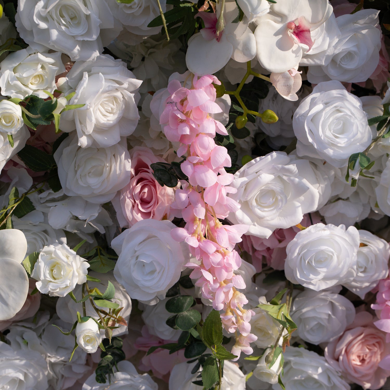 Rowan: 5D White Silk Rose and orchid with pink roses Flower Wall Roll-Up Fabric Backdrop for Elegant Weddings &amp; Events Decoration