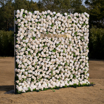 Sable: 3D Elegant Light Champagne &amp; Ivory Floral Wall with Roll-Up Fabric Base for Wedding &amp; Events Decor