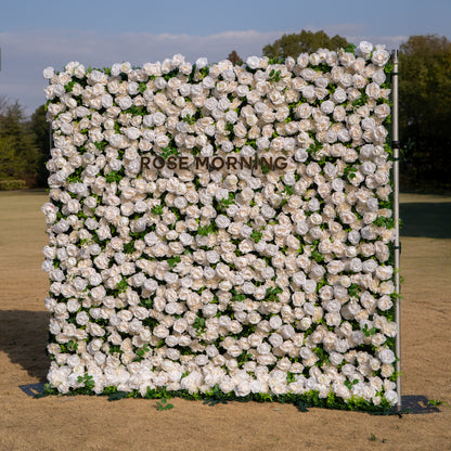 Sable: 3D Elegant Light Champagne &amp; Ivory Floral Wall with Roll-Up Fabric Base for Wedding &amp; Events Decor