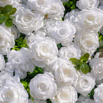 Seren: 3D Luxury White Rose &amp; Greenery Silk Floral Wall Roll-Up Fabric Backdrop for Elegant Ceremonies &amp; Garden Receptions