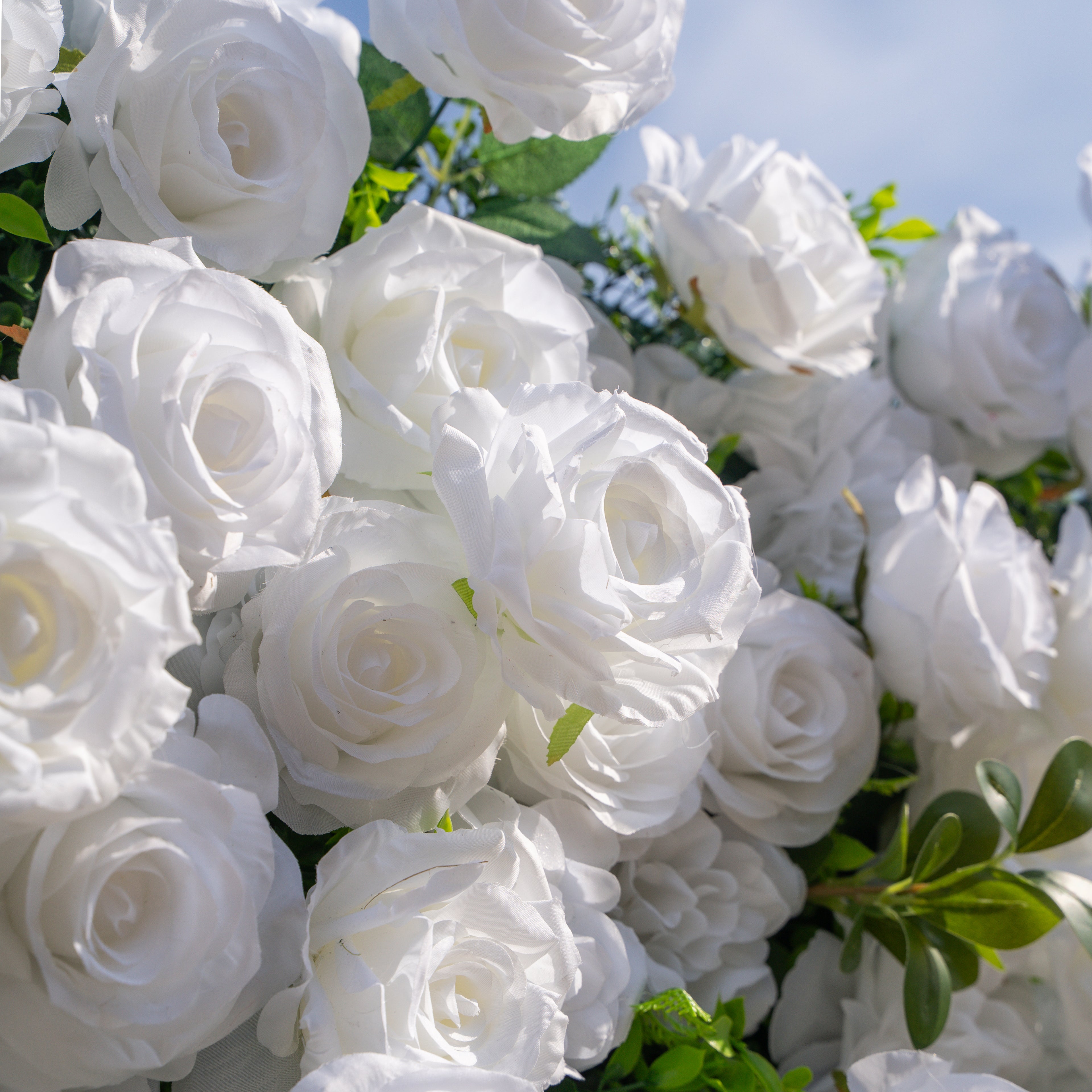Seren: 3D Luxury White Rose &amp; Greenery Silk Floral Wall Roll-Up Fabric Backdrop for Elegant Ceremonies &amp; Garden Receptions