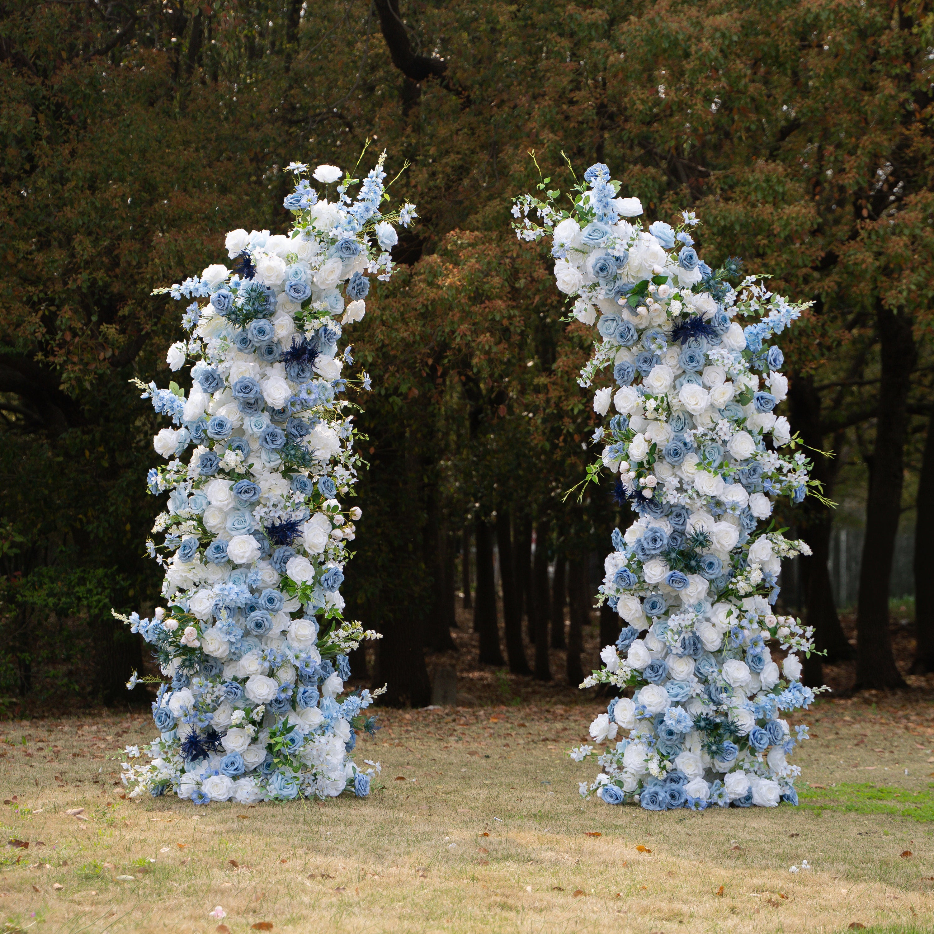 Sereth: Luxury Azure &amp; Cream Silk Rose Ground Arch Arrangement for Dreamy Seaside Weddings &amp; Romantic Aisle Decor