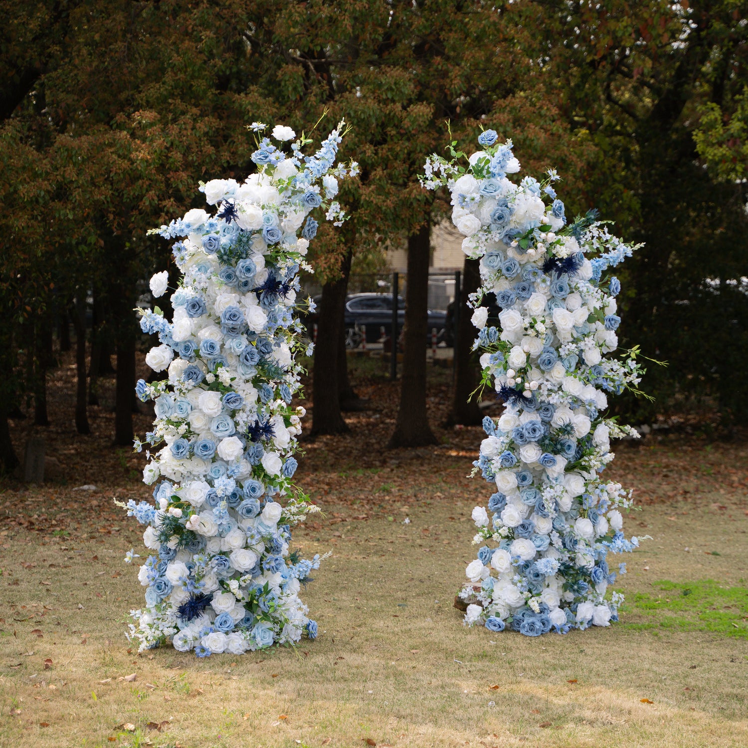 Sereth: Luxury Azure &amp; Cream Silk Rose Ground Arch Arrangement for Dreamy Seaside Weddings &amp; Romantic Aisle Decor