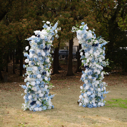 Sereth: Luxury Azure &amp; Cream Silk Rose Ground Arch Arrangement for Dreamy Seaside Weddings &amp; Romantic Aisle Decor