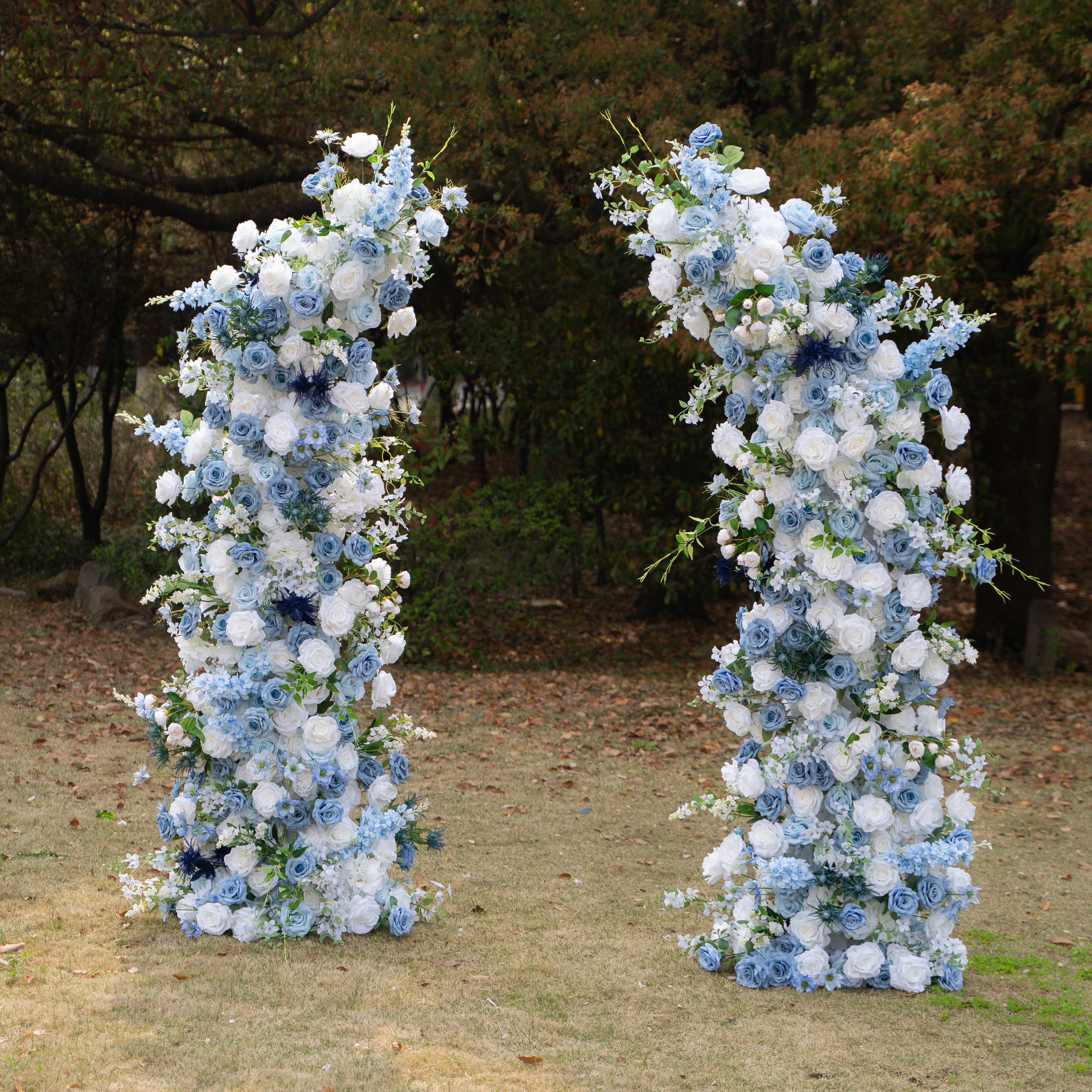 Sereth: Luxury Azure &amp; Cream Silk Rose Ground Arch Arrangement for Dreamy Seaside Weddings &amp; Romantic Aisle Decor