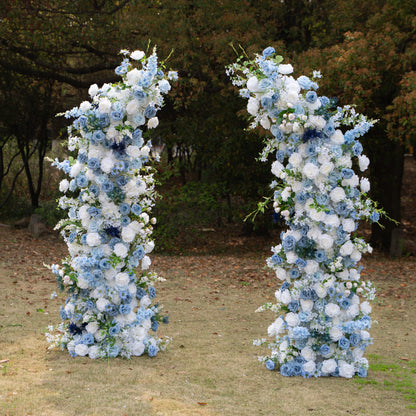 Sereth: Luxury Azure &amp; Cream Silk Rose Ground Arch Arrangement for Dreamy Seaside Weddings &amp; Romantic Aisle Decor