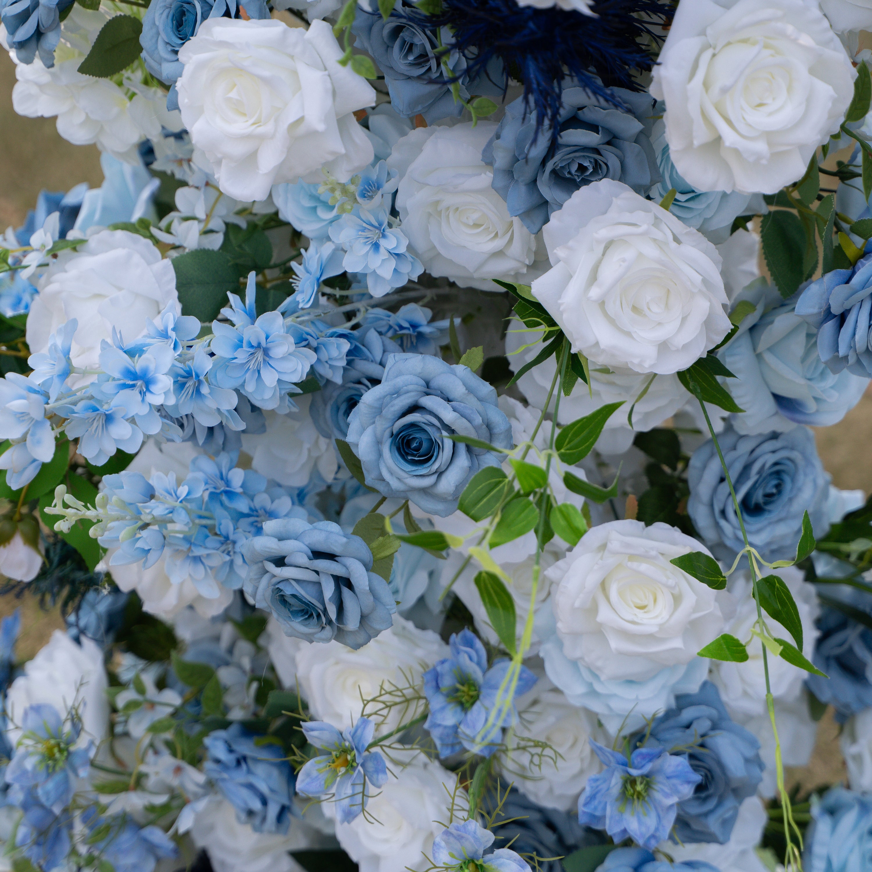 Sereth: Luxury Azure &amp; Cream Silk Rose Ground Arch Arrangement for Dreamy Seaside Weddings &amp; Romantic Aisle Decor