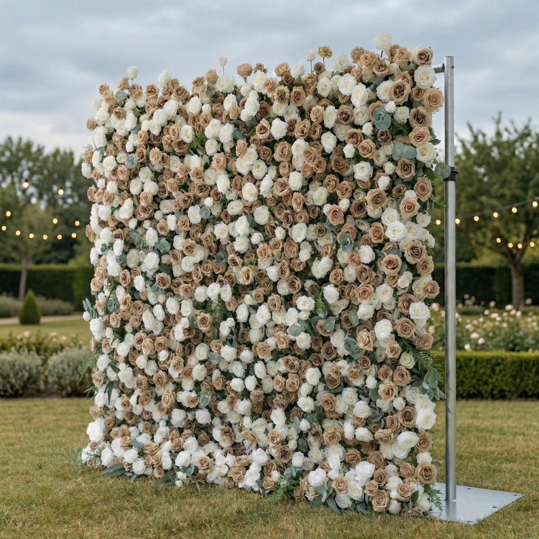 Sorcha: 5D Luxury Latte &amp; Cream Silk Rose Flower Wall Roll-Up Fabric Backdrop for Grand Manor Weddings &amp; Events