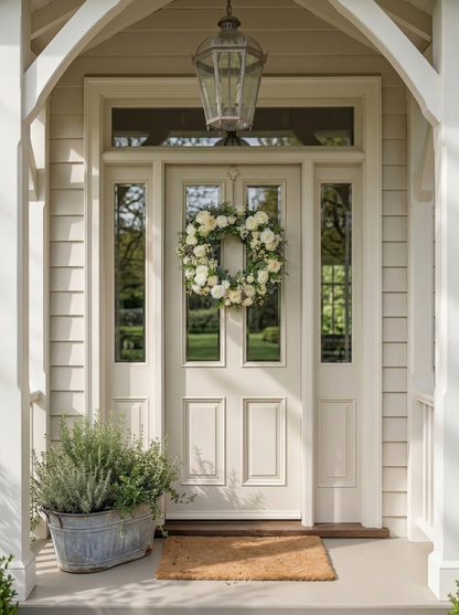 21.65"New Summer Style Wreath with White Roses and Greenery For Door Hanging