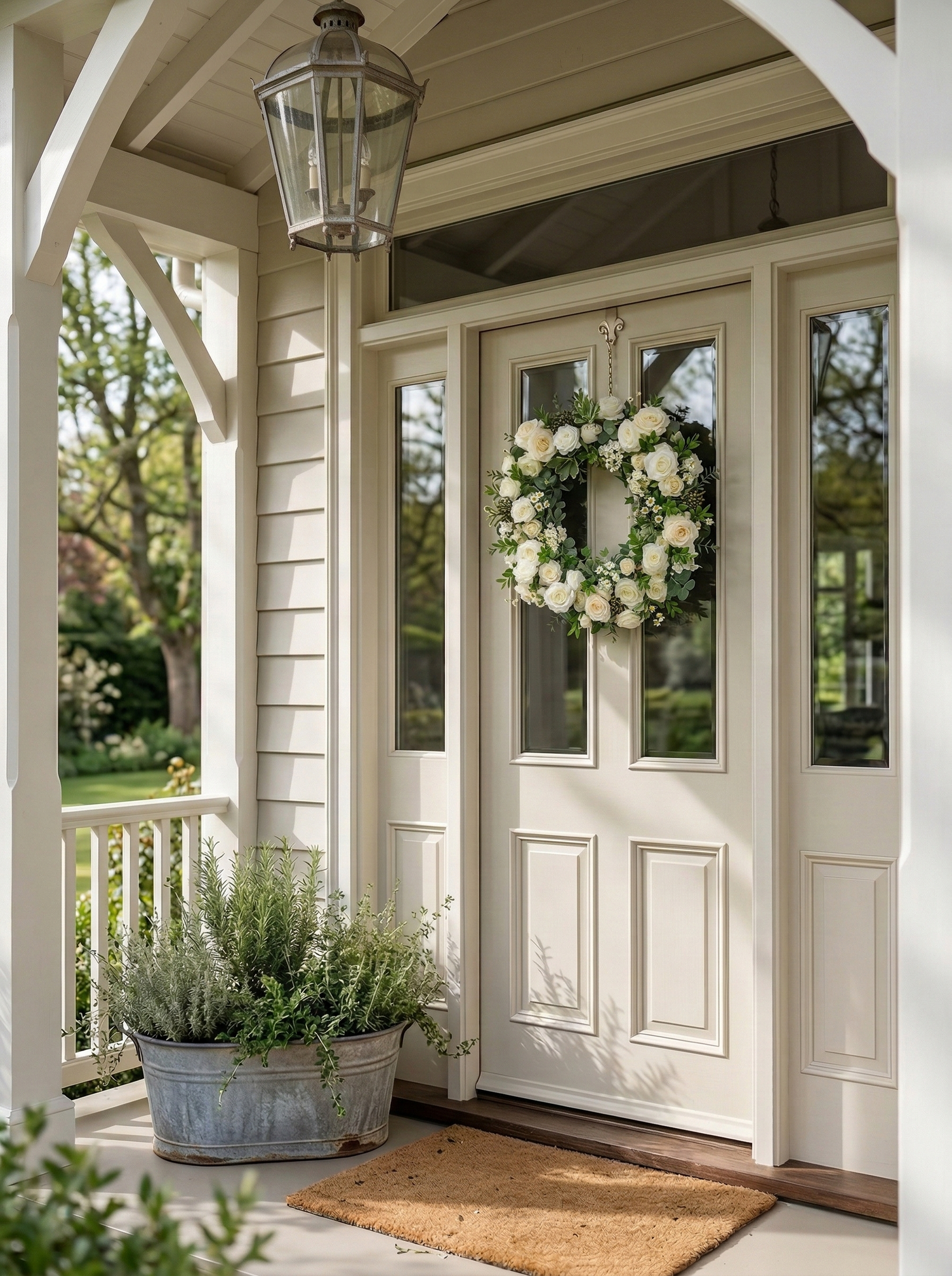 21.65"New Summer Style Wreath with White Roses and Greenery For Door Hanging