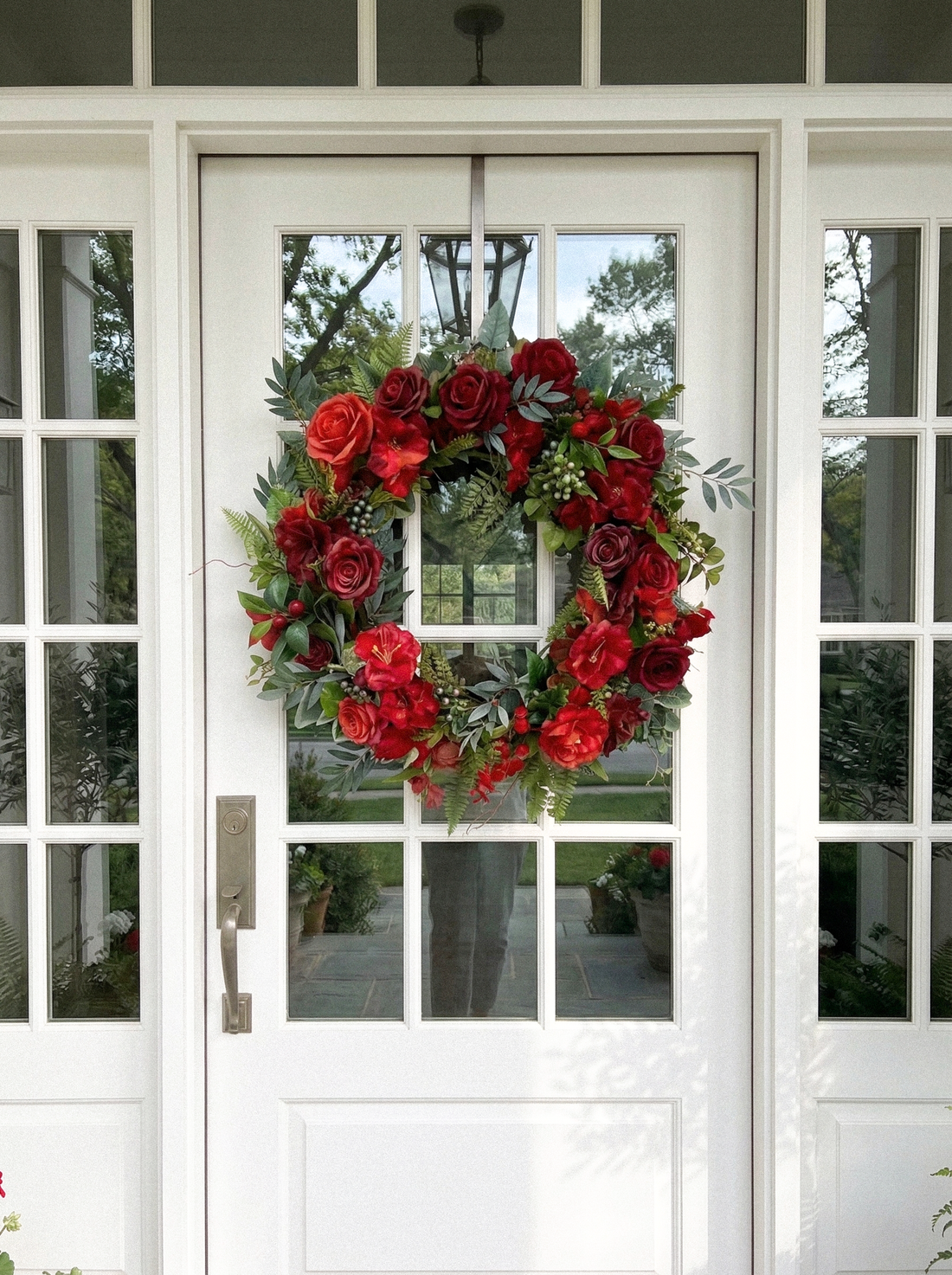 21.65" New Style Wreath with Red Roses and Greenery For Door Hanging