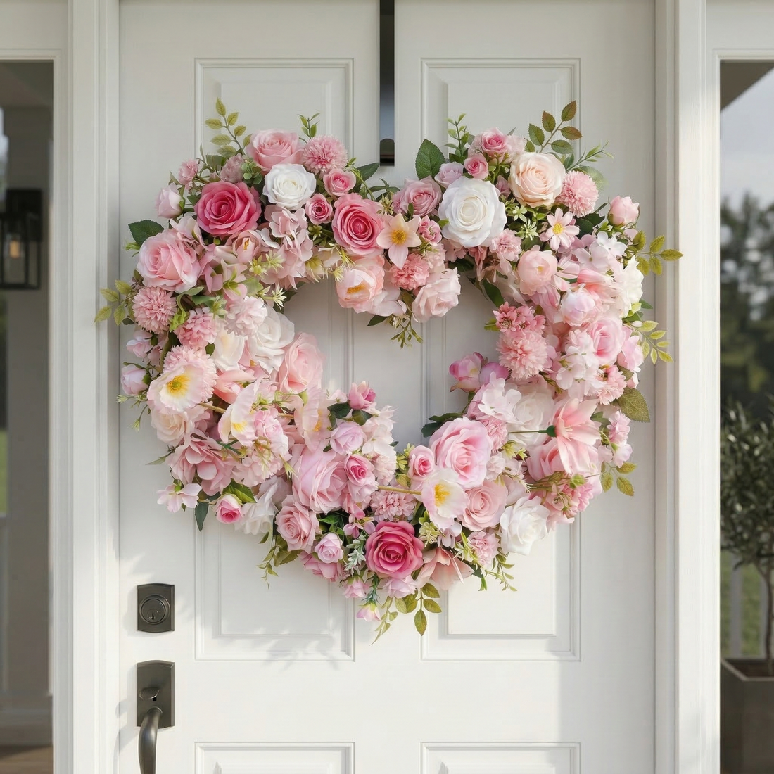 21.65"New Spring Style Wreath Heart shape with Pink Roses For Door Hanging