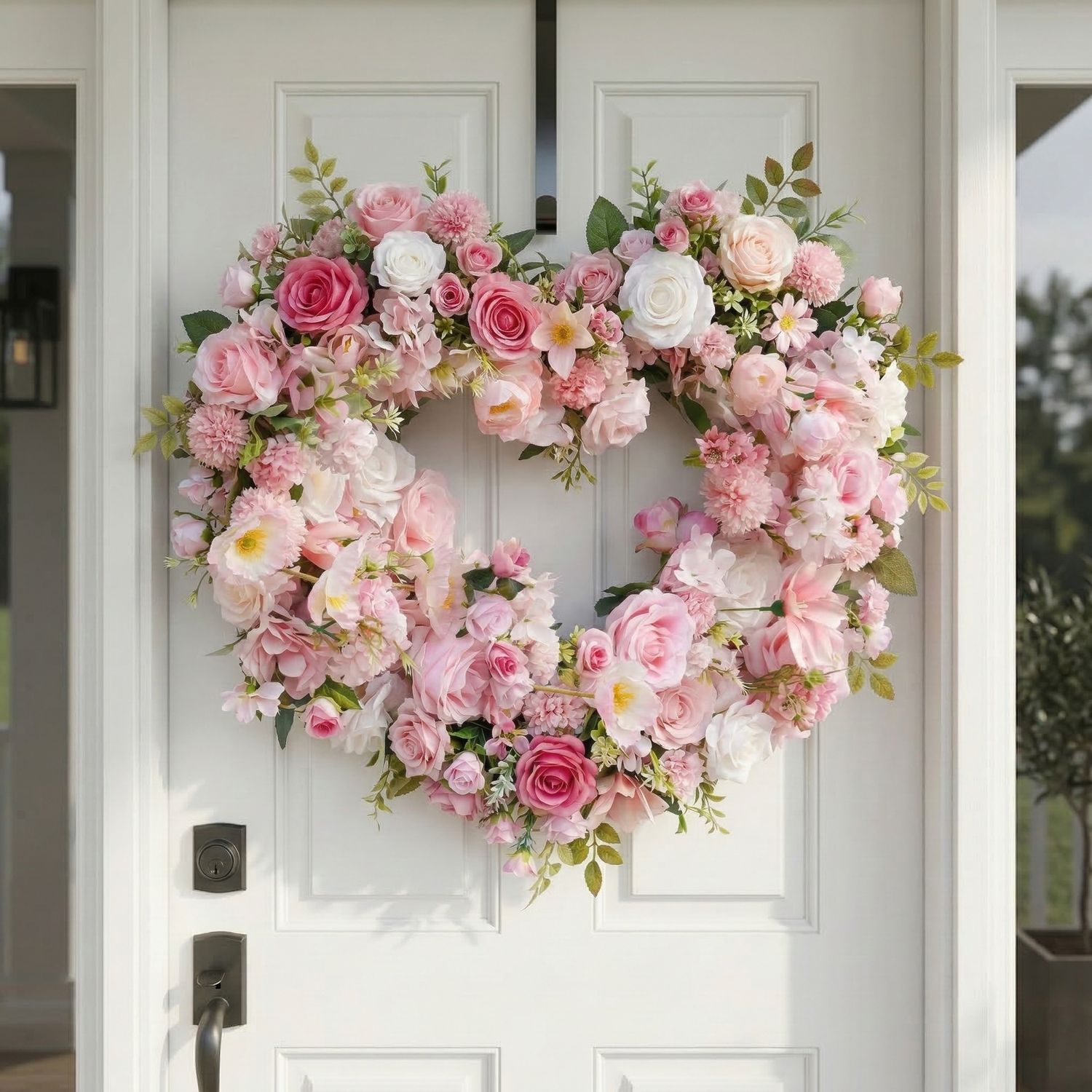 21.65"New Spring Style Wreath Heart shape with Pink Roses For Door Hanging