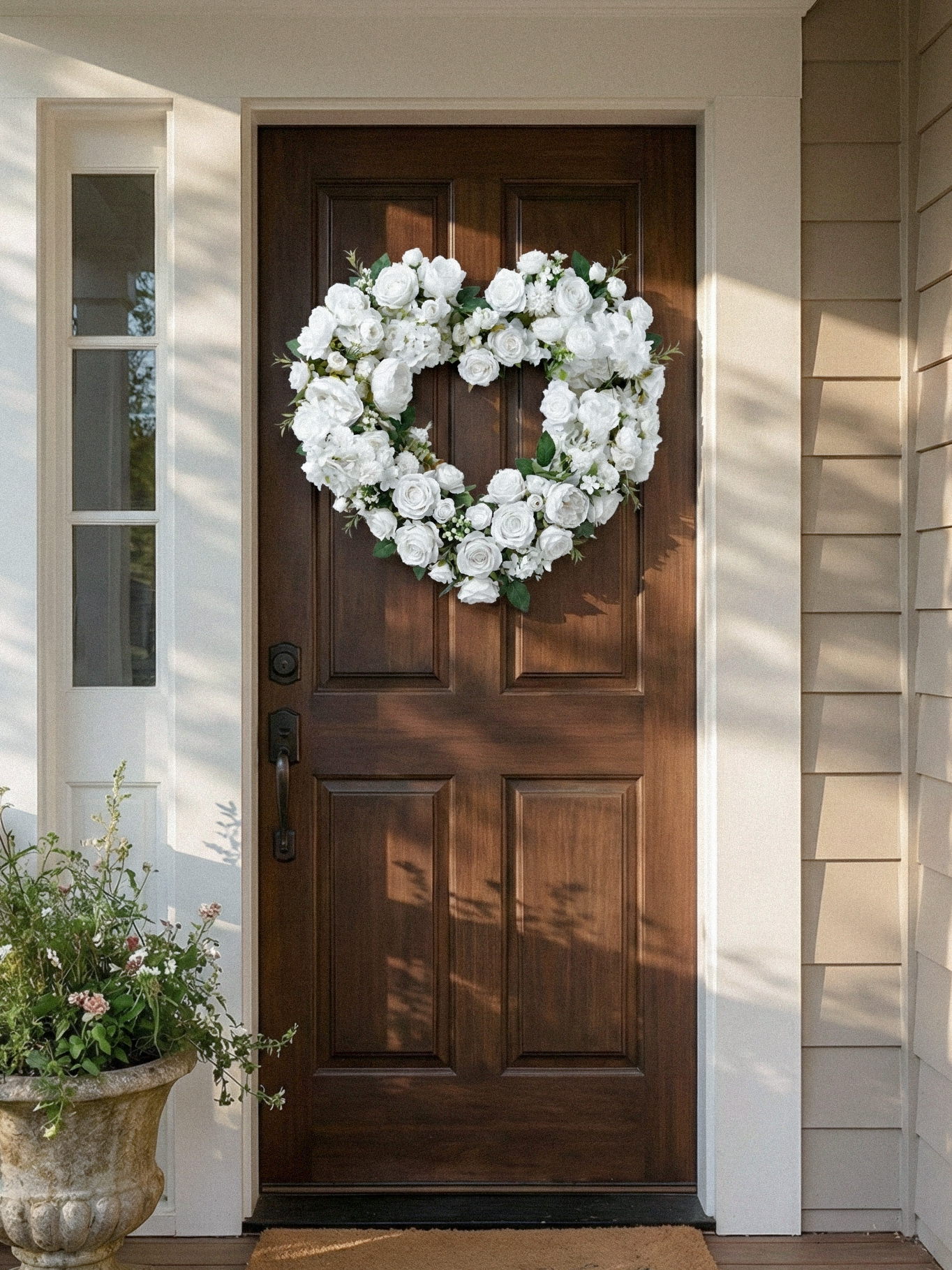 2026 New Classic Heart Shape Garland Wreath 21.65"with White Roses For Door Hanging