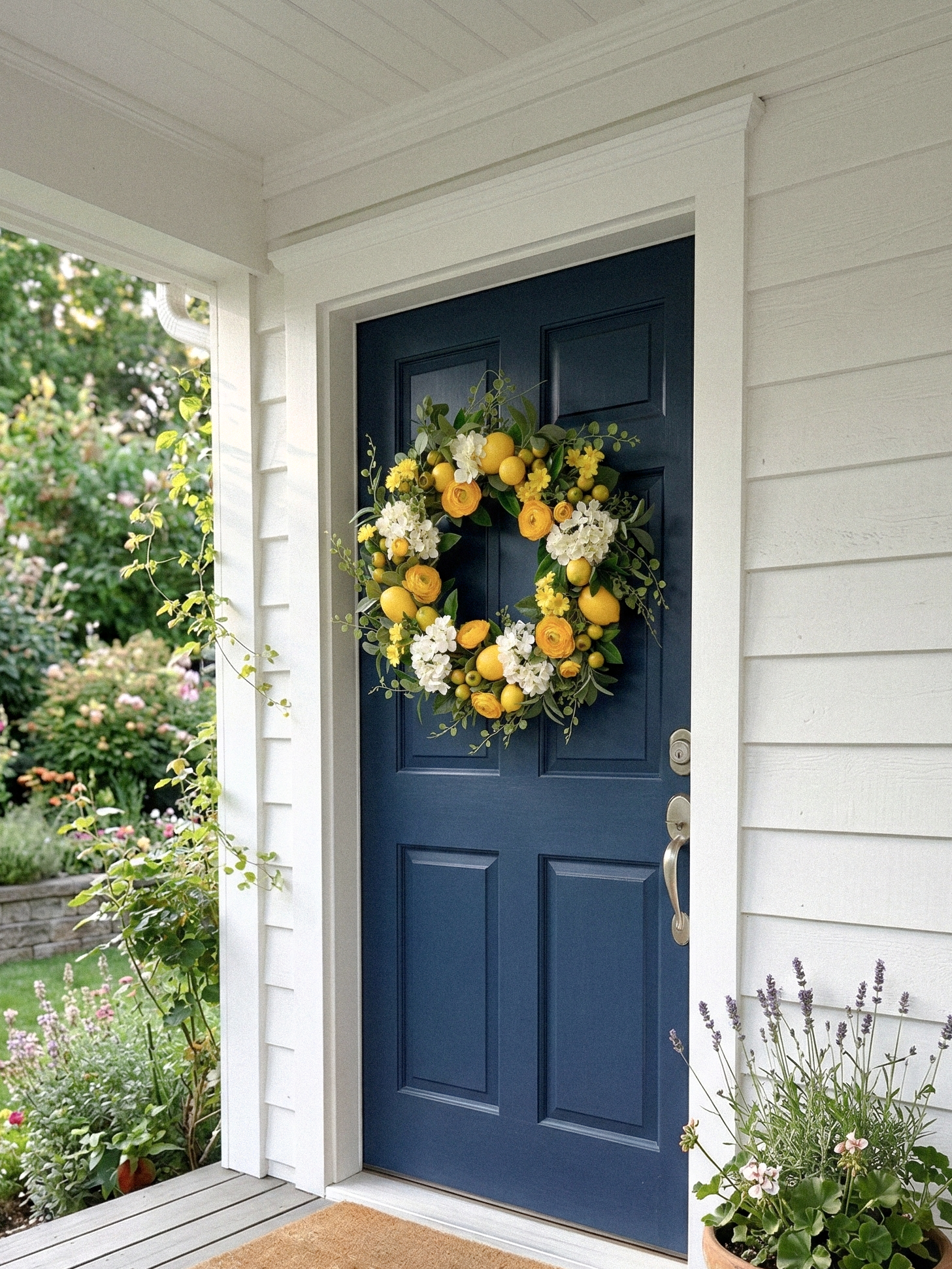 New Autumn Style 21.65" Garland Wreath with Yellow Roses and Lemon For Door Hanging