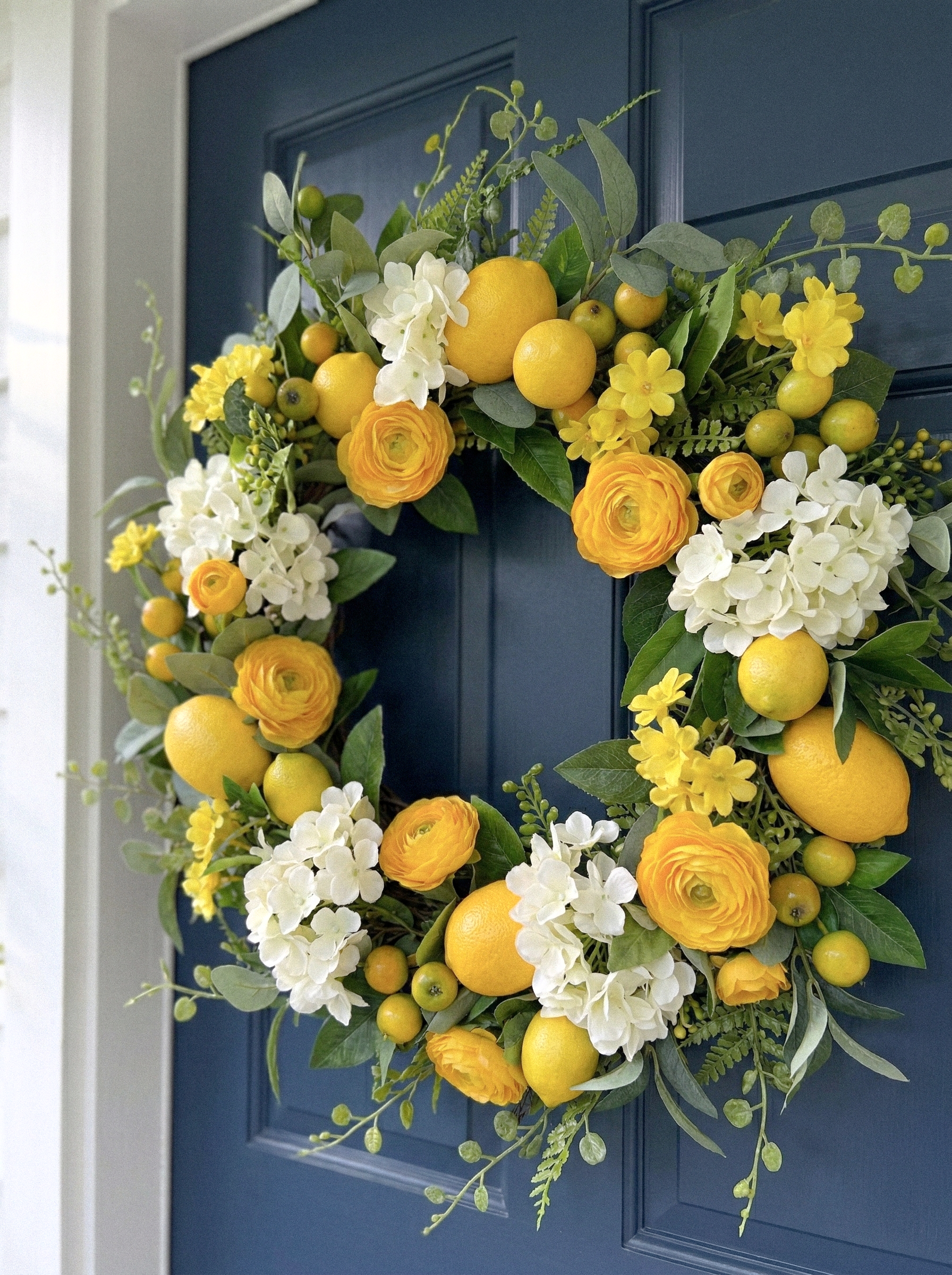 New Autumn Style 21.65" Garland Wreath with Yellow Roses and Lemon For Door Hanging