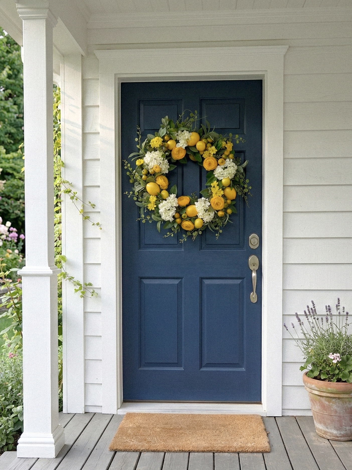 New Autumn Style 21.65" Garland Wreath with Yellow Roses and Lemon For Door Hanging