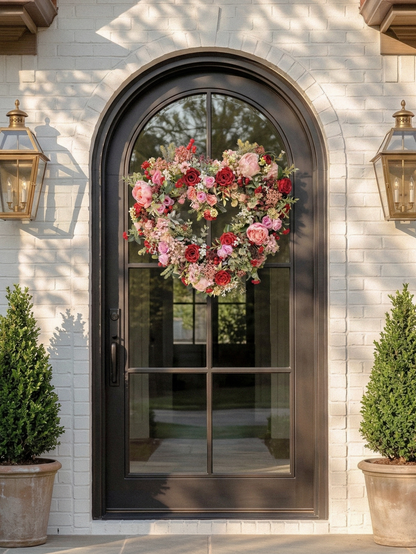 New Spring Style 20" Wreath with Pink&amp;Red Roses and red berry For Door Hanging