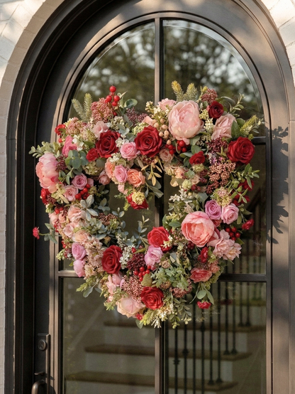 New Spring Style 20" Wreath with Pink&amp;Red Roses and red berry For Door Hanging