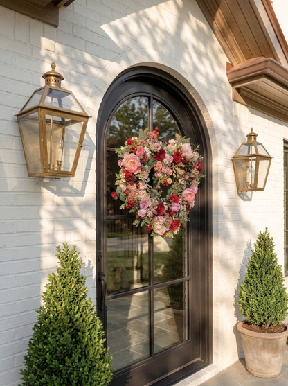 New Spring Style 20" Wreath with Pink&amp;Red Roses and red berry For Door Hanging