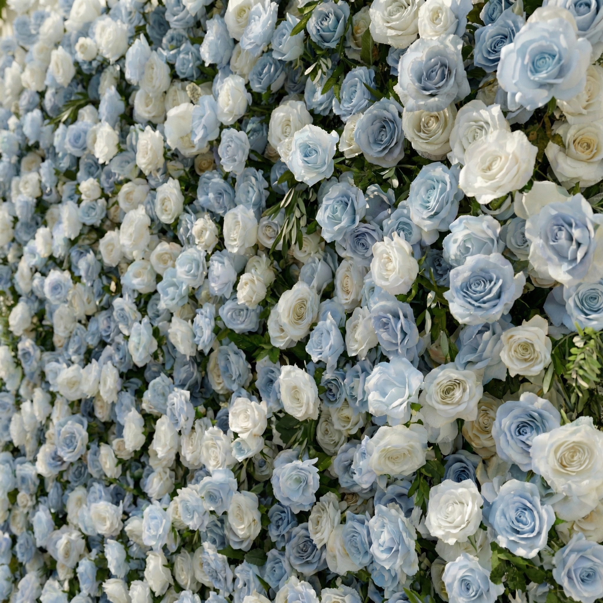 Stellan: 5D Elegant Serene Blue &amp; Ivory Silk Floral Wall Roll-Up Fabric Backdrop for Seaside Weddings &amp; Parties