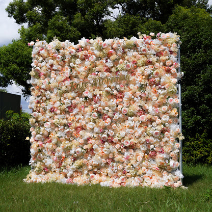 Suki:5D Fabric Artificial Flower Wall Rolling Up Curtain Flower Wall R794 - 8ft*8ft Rose Morning