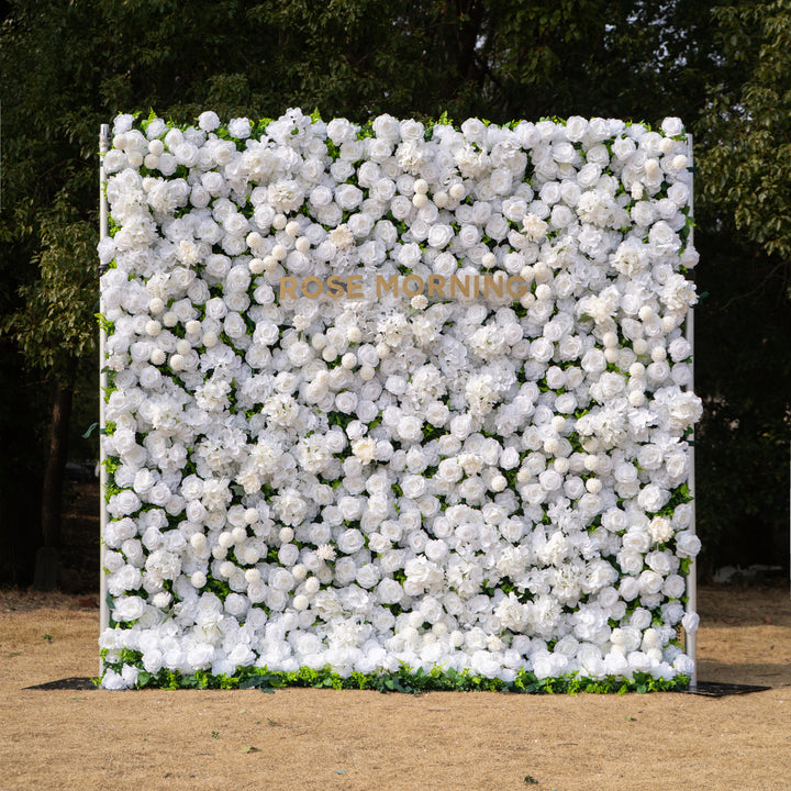 Thalia: 3D Pure White Luxury Silk Floral Wall Roll-Up Fabric Backdrop for Elegant Wedding Ceremonies & Minimalist Events