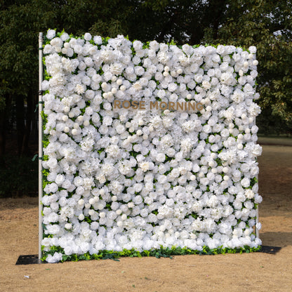 Thalia: 3D Pure White Luxury Silk Floral Wall Roll-Up Fabric Backdrop for Elegant Wedding Ceremonies &amp; Minimalist Events