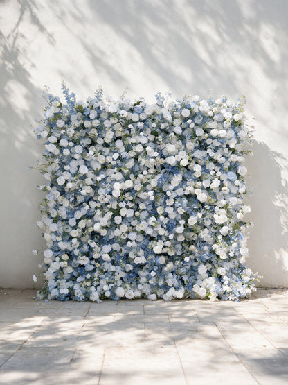 Cerulean：2026 Luxury 5D White &amp; Blue Floral Wall with Greenery Roll-Up Backdrop for Whimsical Bridal Showers