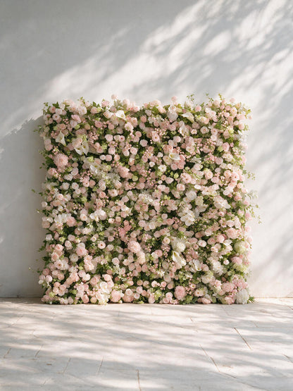 Cashmere：2026 Luxury 5D White &amp; Pink Floral Wall with Greenery Roll-Up Backdrop for Rustic Garden Weddings