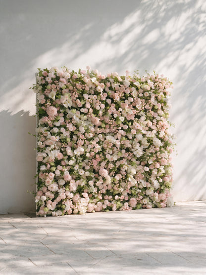 Cashmere：2026 Luxury 5D White &amp; Pink Floral Wall with Greenery Roll-Up Backdrop for Rustic Garden Weddings