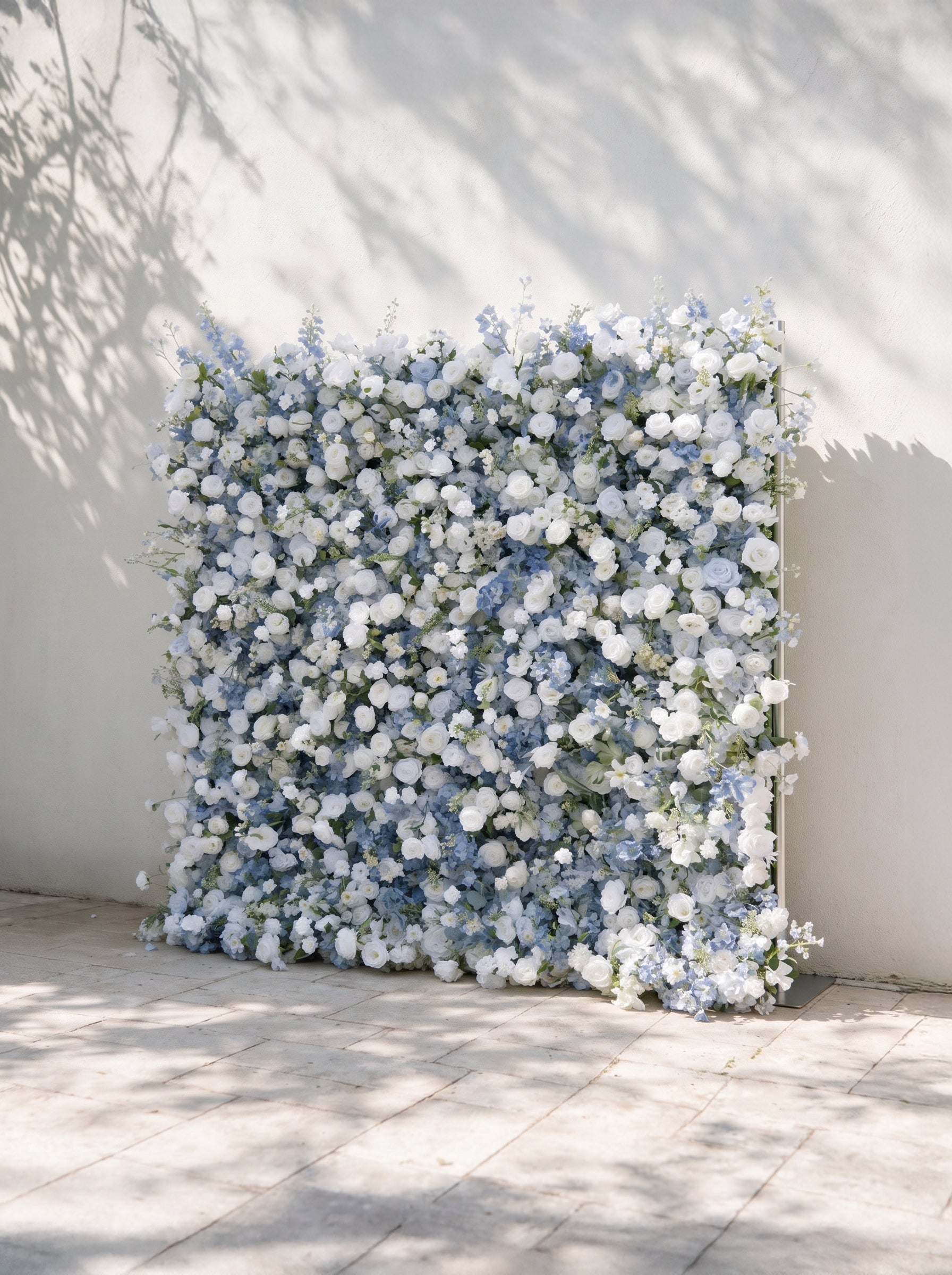 Cerulean：2026 Luxury 5D White &amp; Blue Floral Wall with Greenery Roll-Up Backdrop for Whimsical Bridal Showers