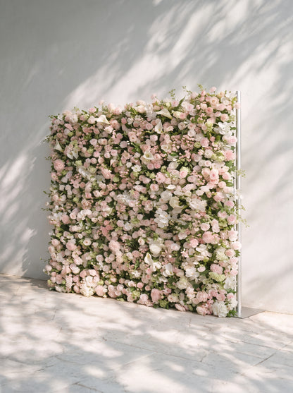 Cashmere：2026 Luxury 5D White &amp; Pink Floral Wall with Greenery Roll-Up Backdrop for Rustic Garden Weddings