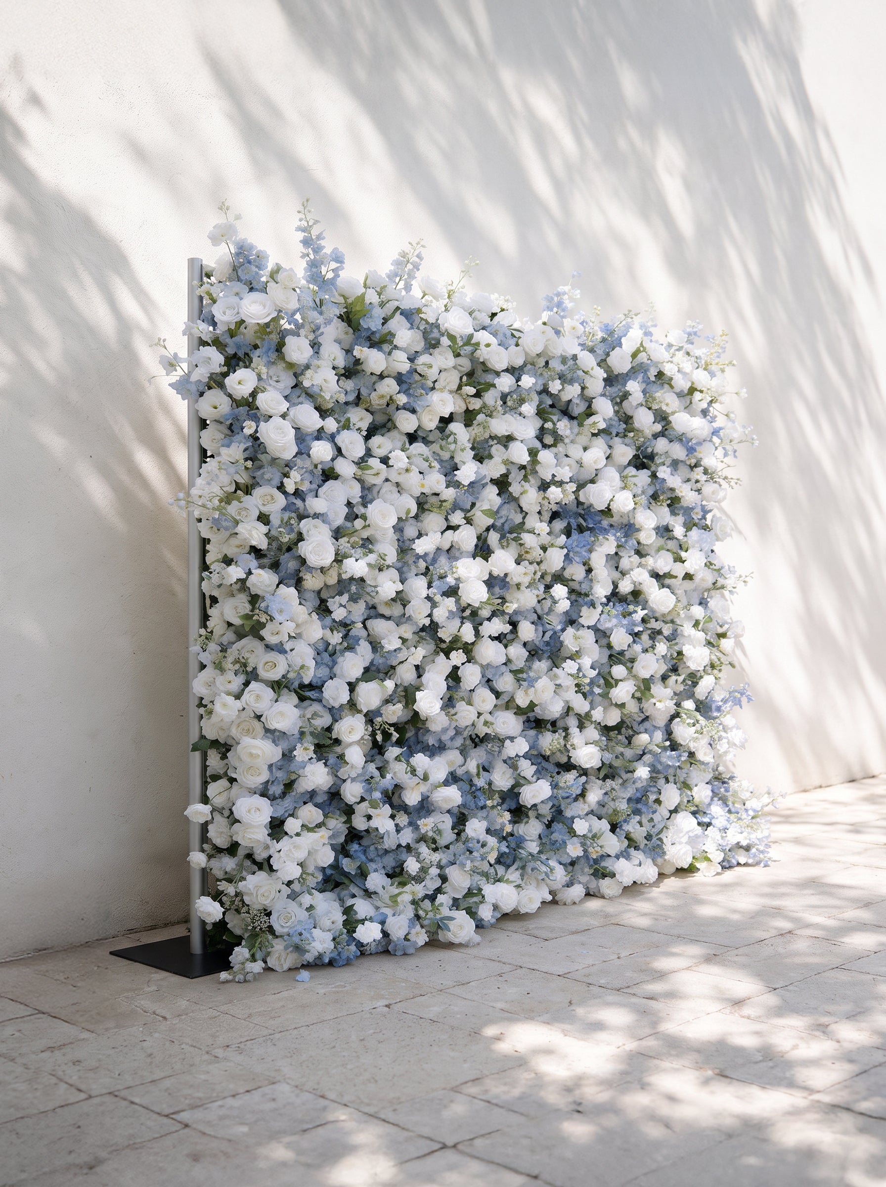 Cerulean：2026 Luxury 5D White &amp; Blue Floral Wall with Greenery Roll-Up Backdrop for Whimsical Bridal Showers